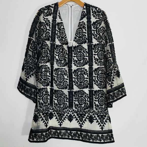 Alice + Olivia Katt Embroidered Boho Kaftan Mini Dress - Women's Size S‎ - Picture 1 of 11